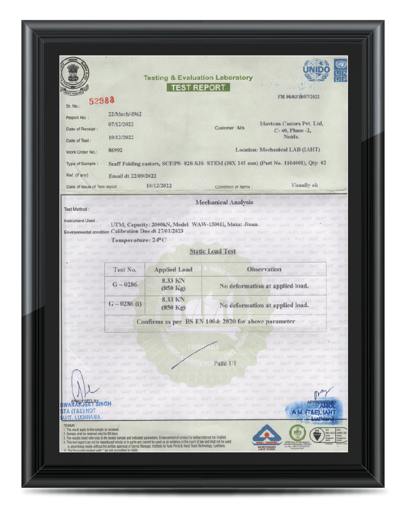 Scaffolding Castors- BS EN Test Report