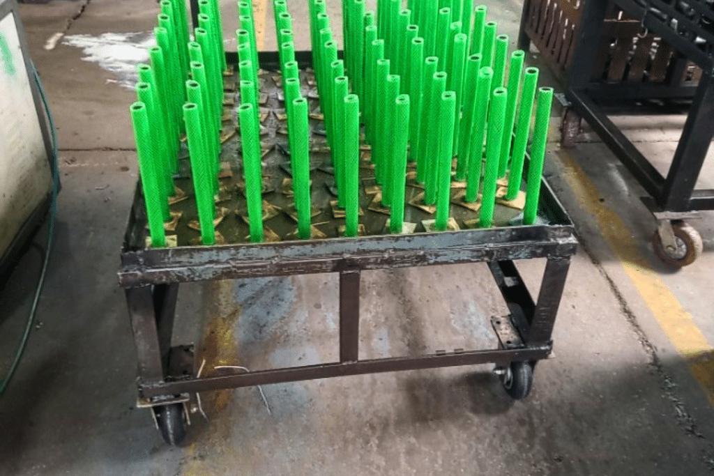 Heavy-industry material-handling trolleys operating on a rough forging shop floor
